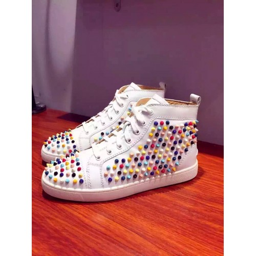 Christian Louboutin white and Multicolor Louis Spikes Calfskin Hightop Sneaker